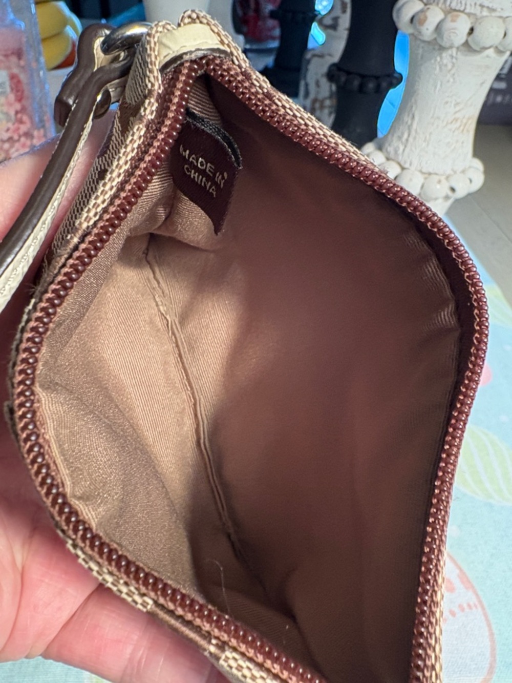 Coach Beige and Brown Signature Wristlet - Picture 4 of 5